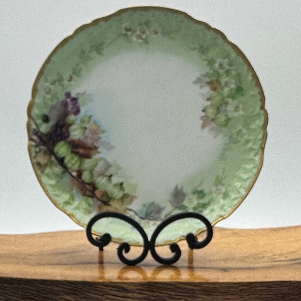 Antique J.P. L. France Limoges Hand Painted Berry Scalloped Gold Gilt Plate 8.5"